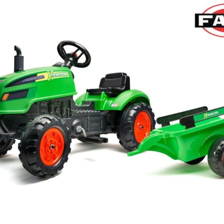 Kráčajúci traktor s vlekom a otváracou kapotou zelený, Falk, W011256