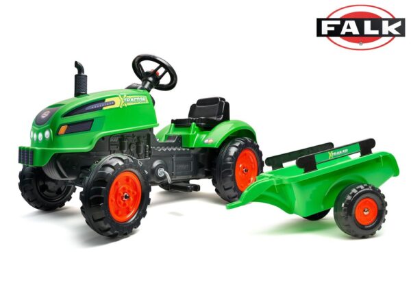 Kráčajúci traktor s vlekom a otváracou kapotou zelený, Falk, W011256